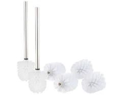 2 Brosses WC En Acier Inoxydable Avec Têtes De Rechange Ø 8,5 Cm - Blanc