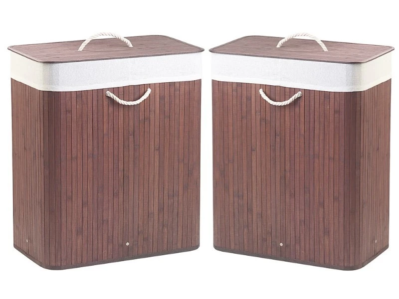 2 Corbeilles à Linge En Bambou De 100 L - Brun Foncé 4 2 Corbeilles à Linge En Bambou De 100 L - Brun Foncé – Image 2