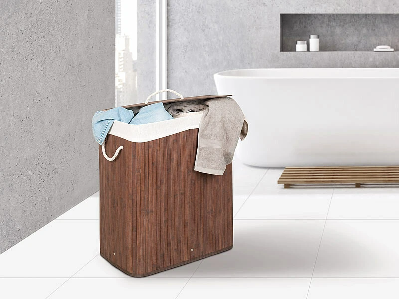 2 Corbeilles à Linge En Bambou De 100 L - Brun Foncé 8 2 Corbeilles à Linge En Bambou De 100 L - Brun Foncé – Image 6