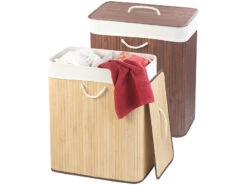 2 Paniers à Linge Pliables En Bambou Avec Couvercle Et Sac à Linge