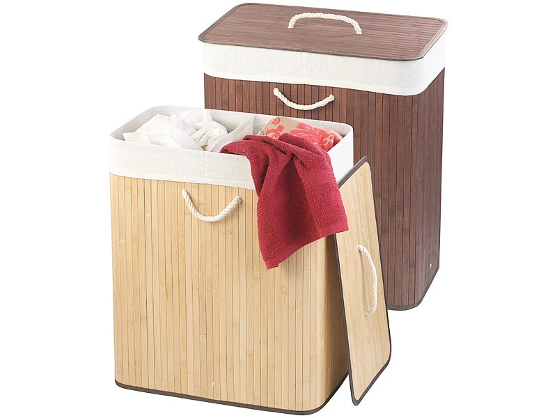 2 Paniers à Linge Pliables En Bambou Avec Couvercle Et Sac à Linge 3 2 Paniers à Linge Pliables En Bambou Avec Couvercle Et Sac à Linge
