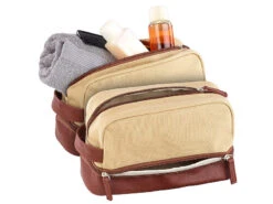 2 Trousses De Toilette En Toile Avec 2 Compartiments - Beige/Brun