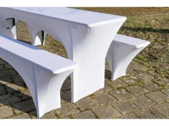 6 Housses Extensibles Pour Tables Et Bancs - Coloris Blanc -Maison Produit Magasin 3 housses extensibles pour table et bancs coloris blanc ref ZX6383 4 2