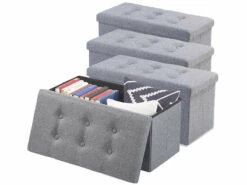 4 Sièges Pliables En Tissu Avec Coffre De Rangement 80 L - Gris