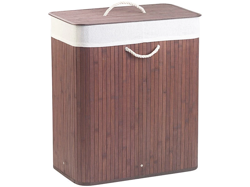 2 Corbeilles à Linge En Bambou De 100 L - Brun Foncé 6 2 Corbeilles à Linge En Bambou De 100 L - Brun Foncé – Image 4