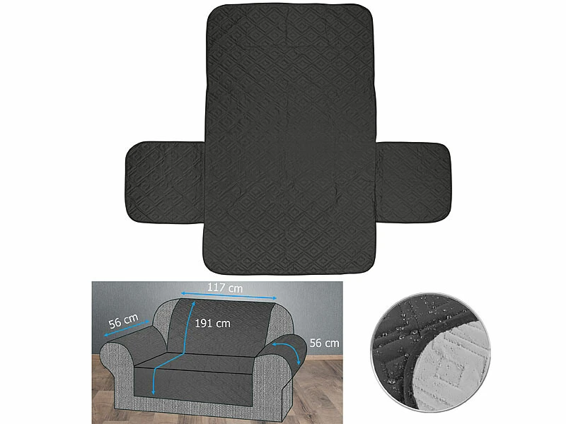 Housse De Protection Réversible Pour Canapé 2 Places, Coloris Gris/noir 3 Housse De Protection Réversible Pour Canapé 2 Places, Coloris Gris/noir