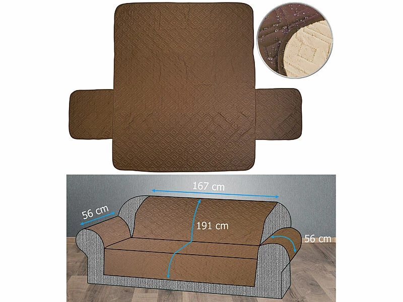 Housse De Protection Réversible Pour Canapé 3 places, Coloris Beige/marron 3 Housse De Protection Réversible Pour Canapé 3 places, Coloris Beige/marron