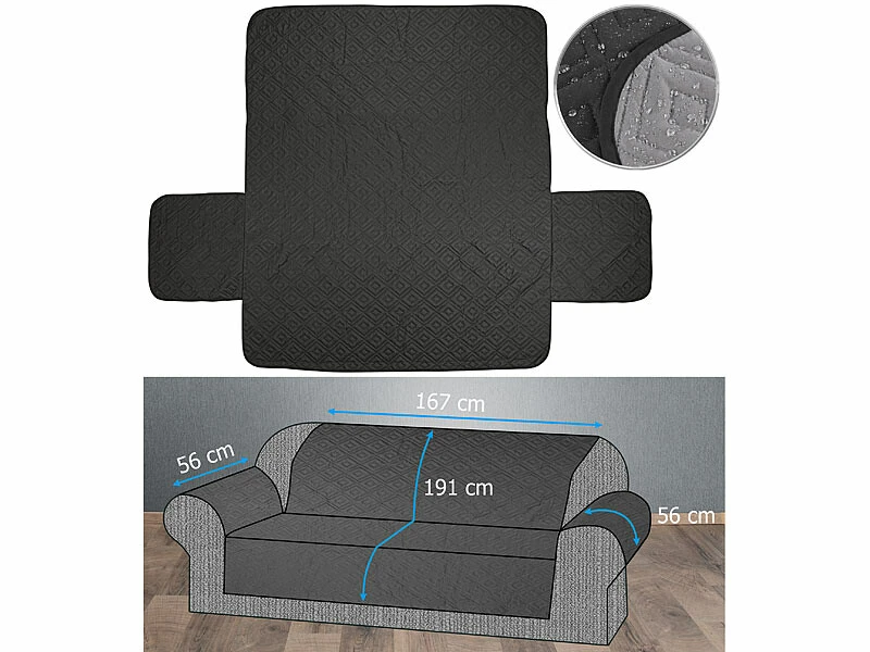 Housse De Protection Réversible Pour Canapé 3 Places, Coloris Gris/noir 3 Housse De Protection Réversible Pour Canapé 3 Places, Coloris Gris/noir