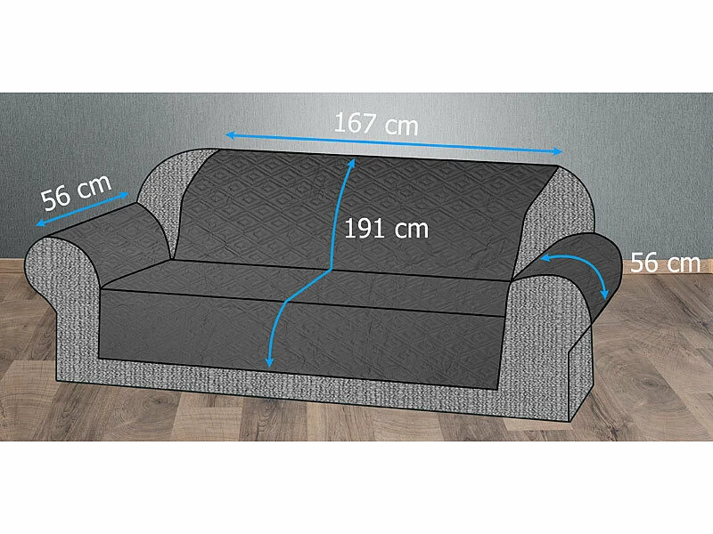 Housse De Protection Réversible Pour Canapé 3 Places, Coloris Gris/noir 4 Housse De Protection Réversible Pour Canapé 3 Places, Coloris Gris/noir – Image 2