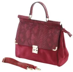 Sac à Main En Cuir Artificiel, Design ''Croco Et Daim''