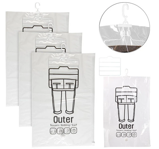 3 Sacs De Mise Sous Vide Pour Vêtements Avec Porte-pantalons - 67 X 100 Cm 3 3 Sacs De Mise Sous Vide Pour Vêtements Avec Porte-pantalons - 67 X 100 Cm