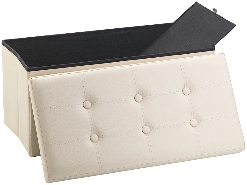 4 Sièges Pliables Aspect Cuir Avec Coffre De Rangement 80 L - Beige 4 4 Sièges Pliables Aspect Cuir Avec Coffre De Rangement 80 L - Beige – Image 2