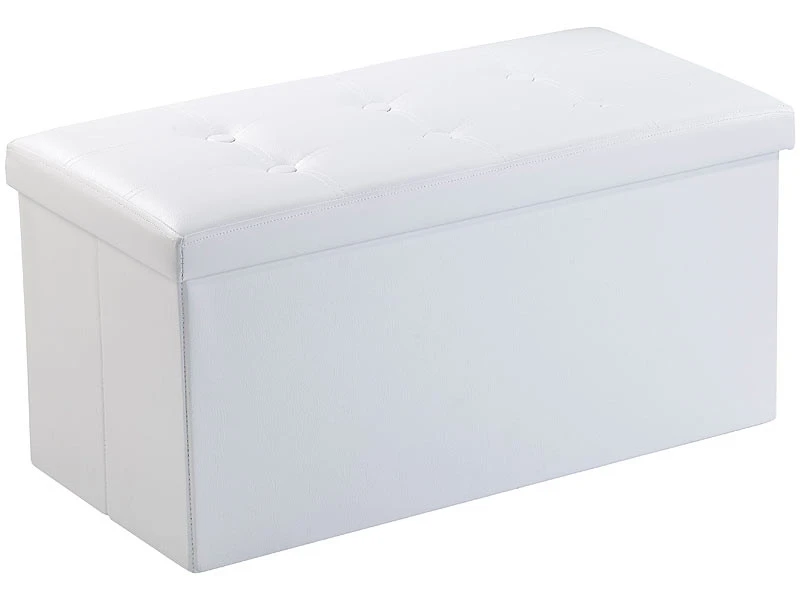 Siège Pliable Aspect Cuir Avec Coffre De Rangement 80 L - Blanc 4 Siège Pliable Aspect Cuir Avec Coffre De Rangement 80 L - Blanc – Image 2