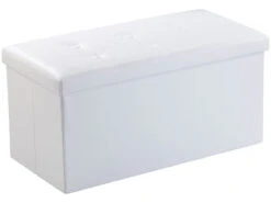 4 Sièges Pliables Aspect Cuir Avec Coffre De Rangement 80 L - Blanc -Maison Produit Magasin siege pliable en cuir avec coffre de rangement 80 l blanc ref NX6236 1 2