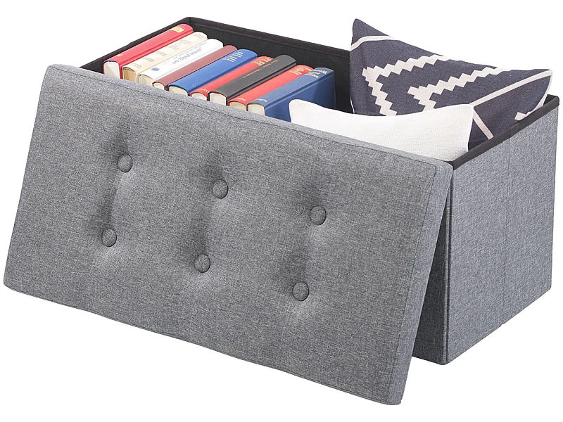 Siège Pliable En Tissu Avec Coffre De Rangement 80 L - Gris 3 Siège Pliable En Tissu Avec Coffre De Rangement 80 L - Gris