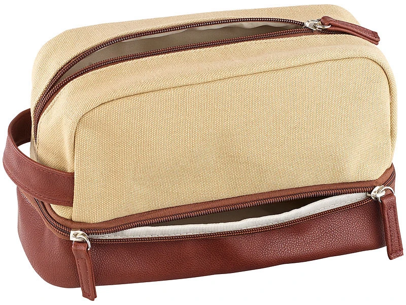 Trousse De Toilette En Toile à 2 Compartiments, Coloris Beige / Brun 4 Trousse De Toilette En Toile à 2 Compartiments, Coloris Beige / Brun – Image 2